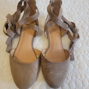 Nude colored tie up ballerina slipper flat